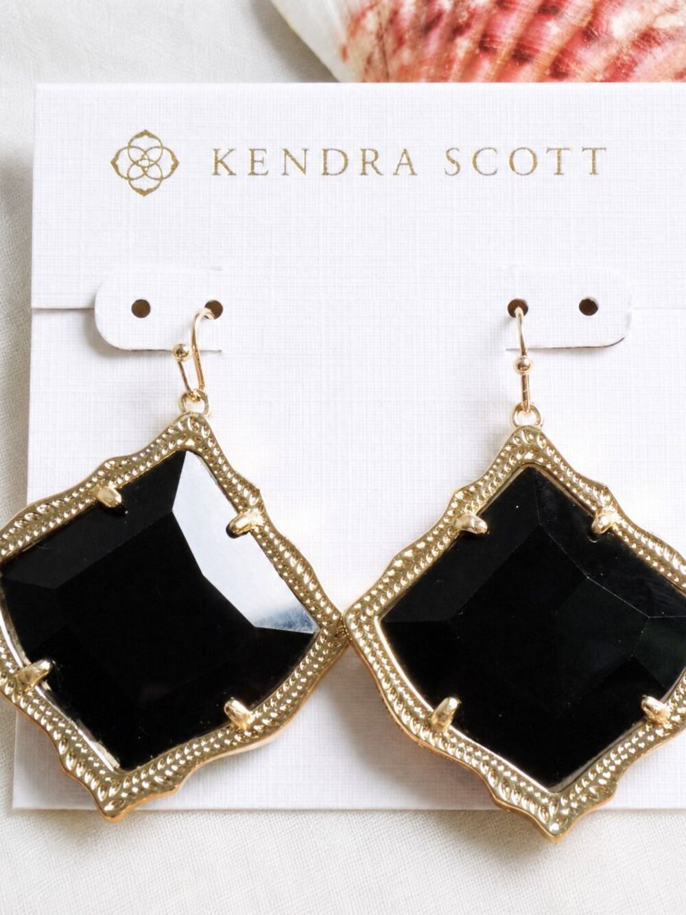 Kendra Scott Kirsten Gold Black Opaque Glass Statement Drop Earrings